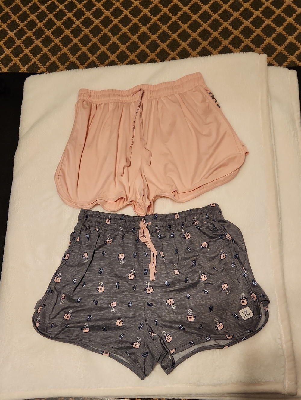 2 Pair Life Is Good Light Pink and Gray Print Sleep Shorts